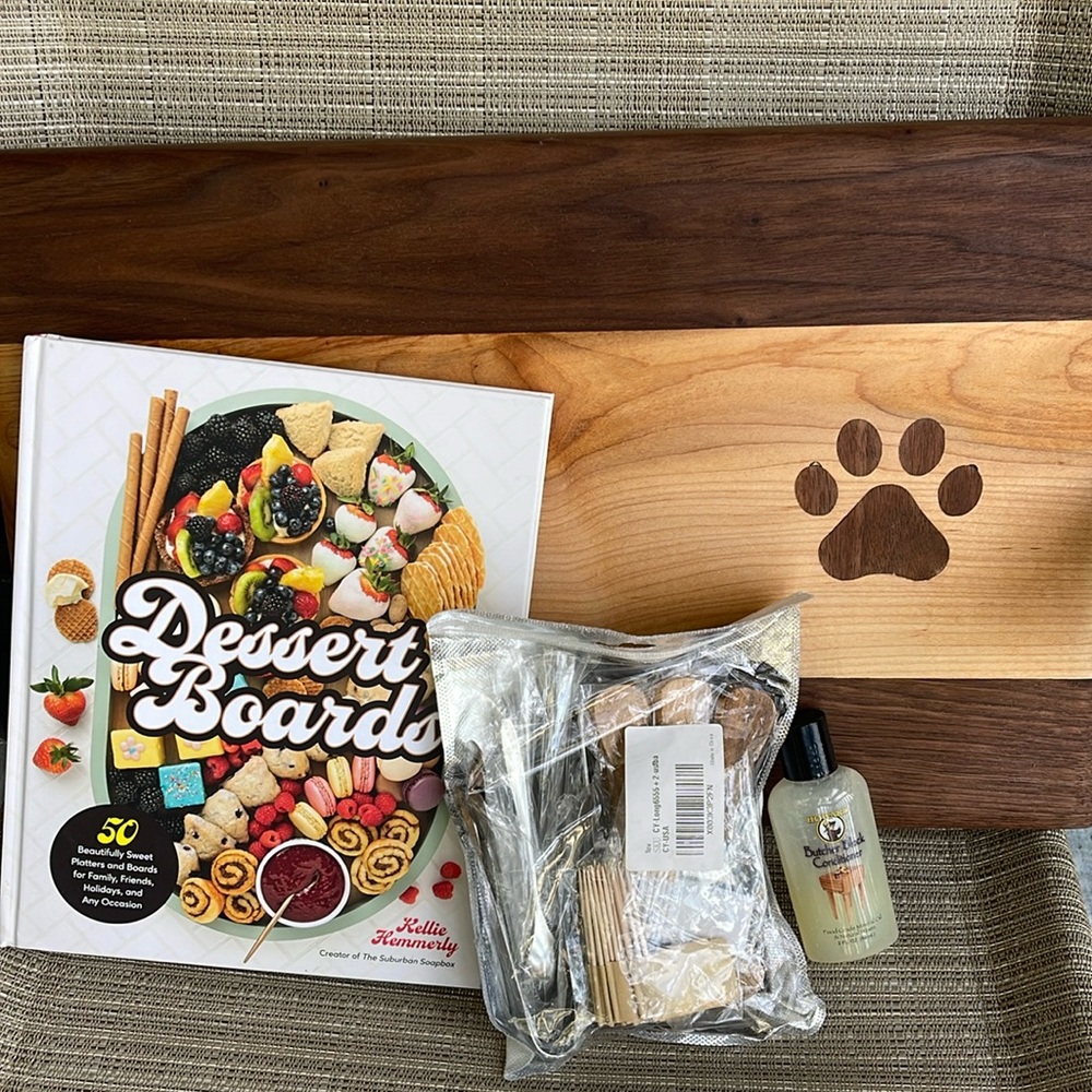 Charcuterie Board Handmade 12x19, Desert Boards Book, Mini Utensils Package NWT